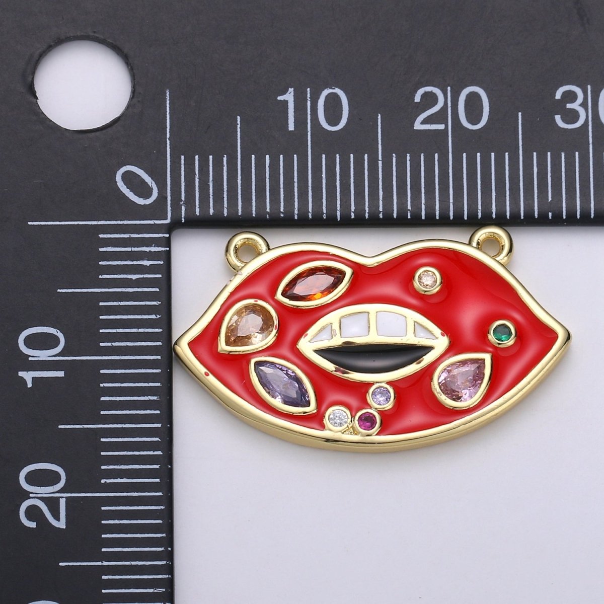 Red Enamel Lips charm w/ Cubic Zirconia, Pink Lips Charm, 24K Gold Filled Charm Rock Star Charm Necklace F-527 F-528 - DLUXCA
