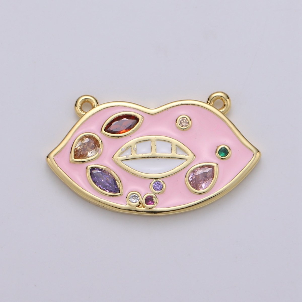 Red Enamel Lips charm w/ Cubic Zirconia, Pink Lips Charm, 24K Gold Filled Charm Rock Star Charm Necklace F-527 F-528 - DLUXCA