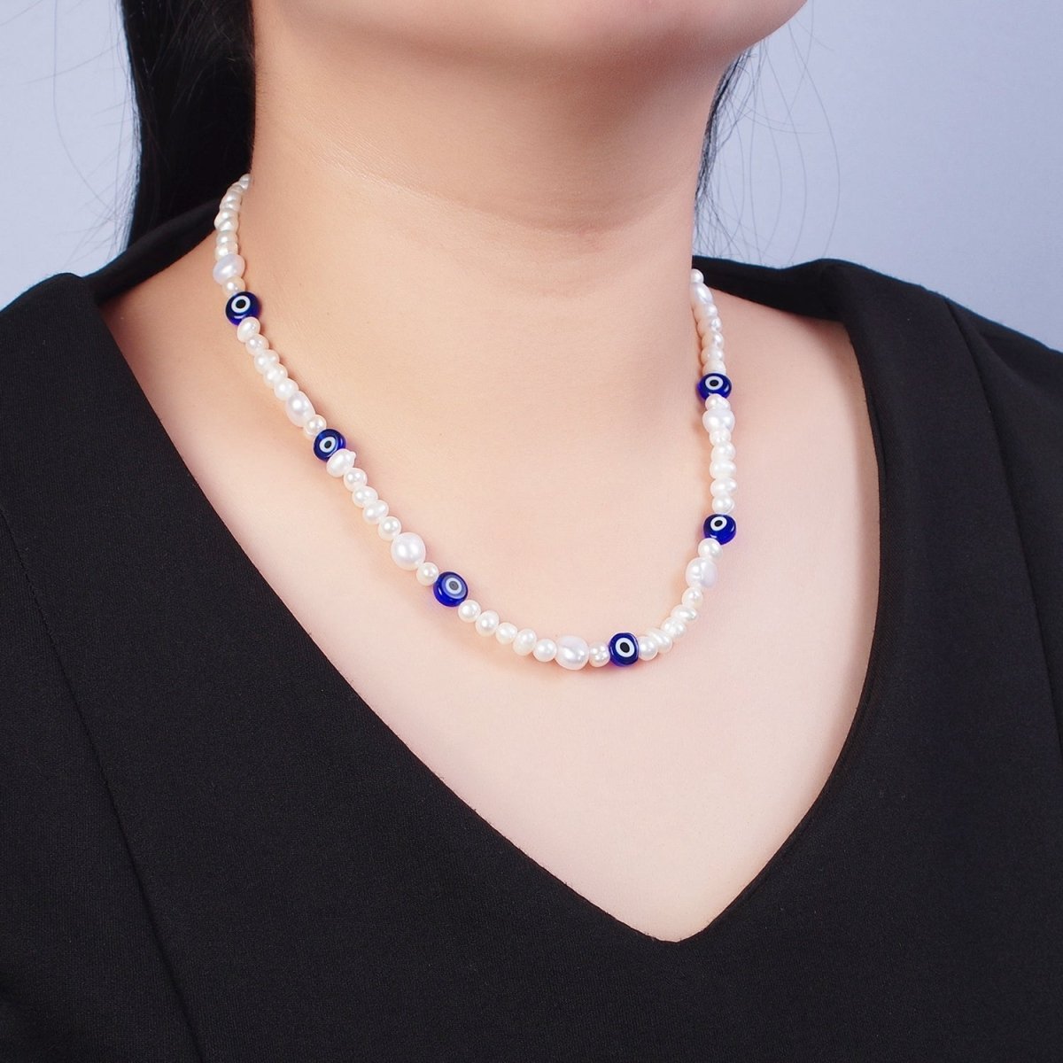 Red Evil Eye Beaded Choker Necklace for Women Freshwater Pearl Choker Necklace Boho Handmade 18K Gold Filled Y2K Jewelry | WA-1027 Clearance Pricing - DLUXCA