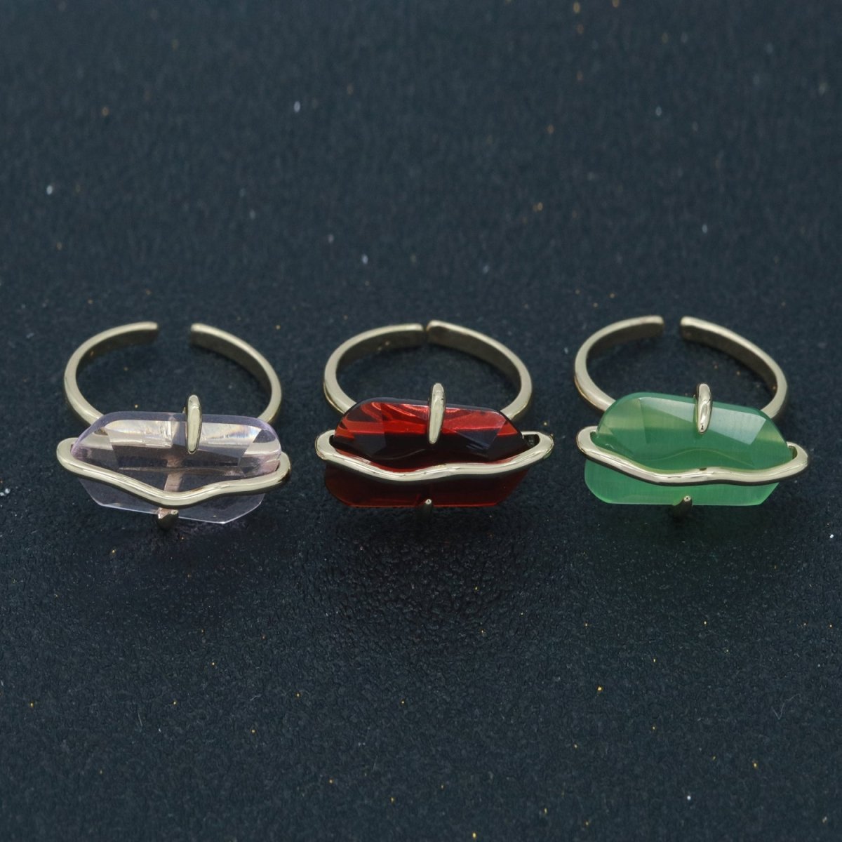 Red / Green / PINK Crystal Gold Ring Open Adjustable Wrapped S-220 S-222 - DLUXCA