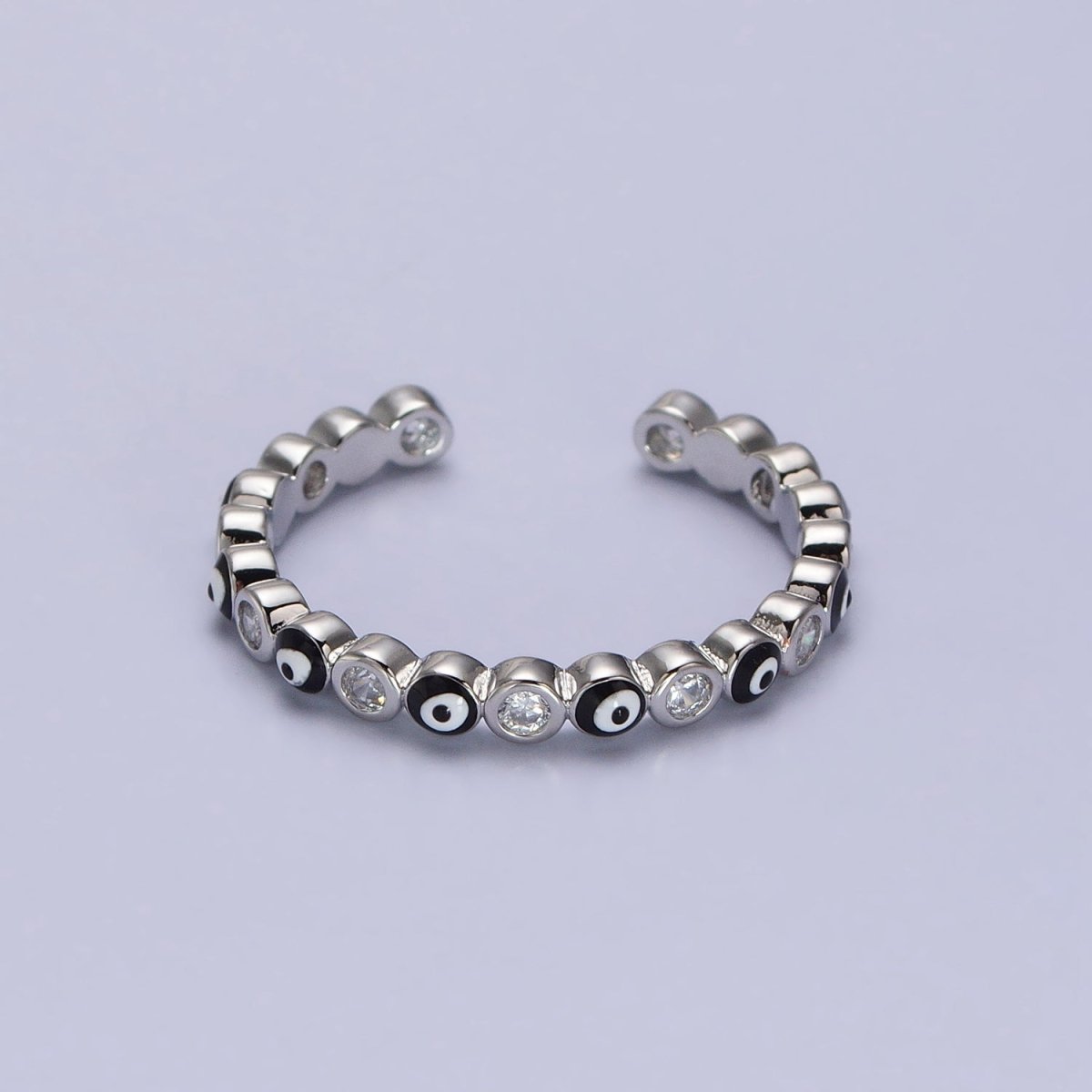 Red, Multicolor, Black, Green, Pink Clear CZ Enamel Evil Eye Adjustable Ring in Gold & Silver | Y-570 ~ Y-572,Y-595 ~ Y-599 - DLUXCA