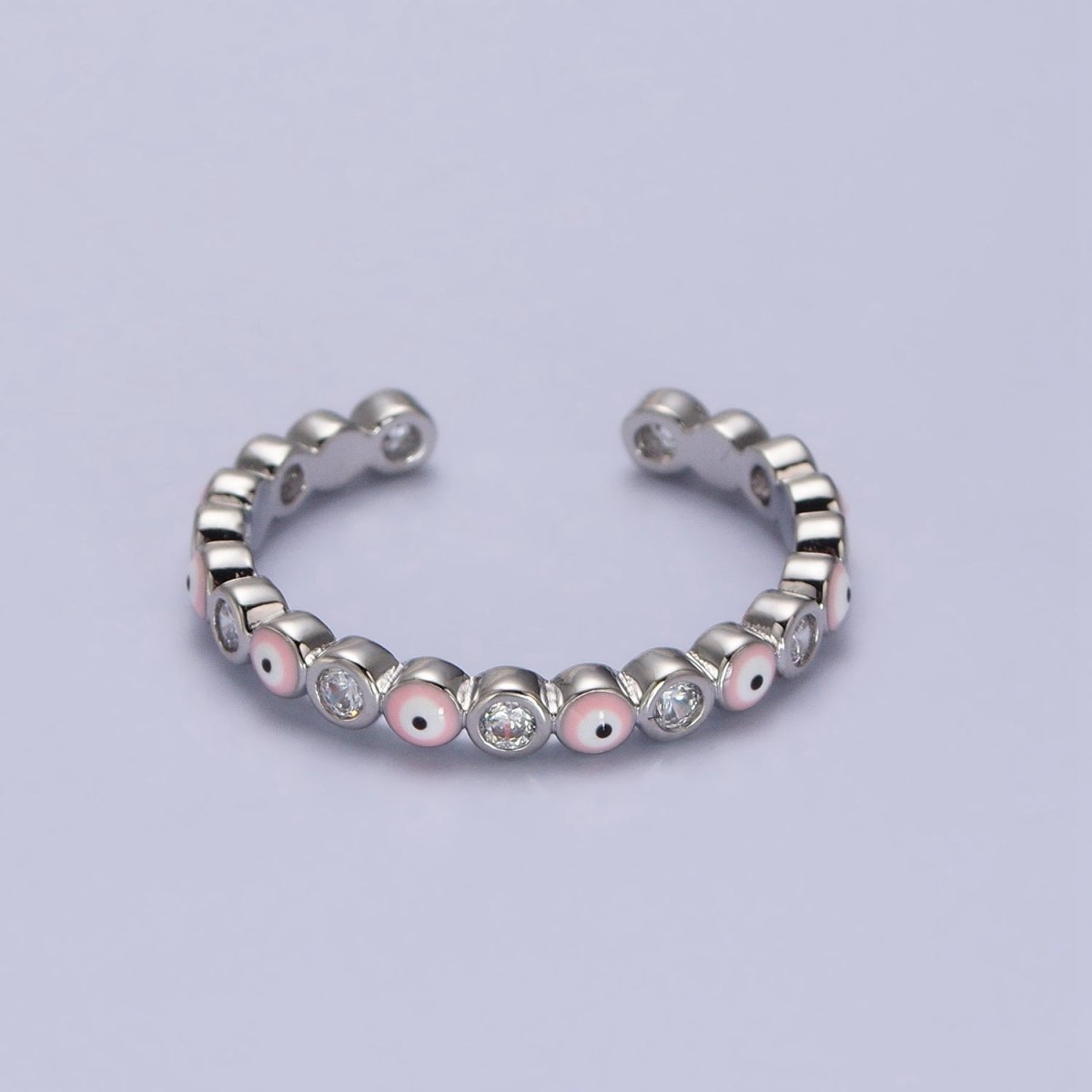 Red, Multicolor, Black, Green, Pink Clear CZ Enamel Evil Eye Adjustable Ring in Gold & Silver | Y-570 ~ Y-572,Y-595 ~ Y-599 - DLUXCA