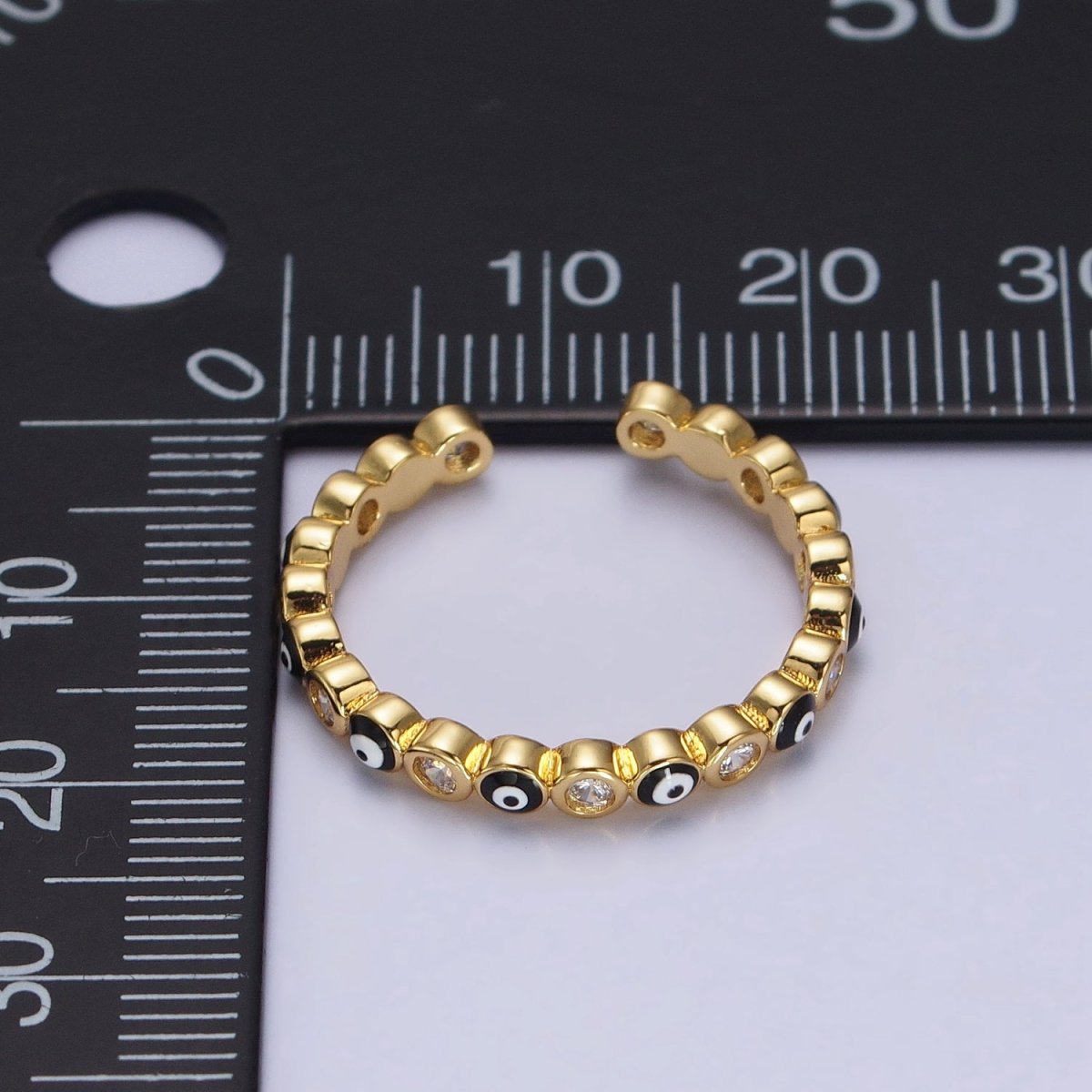 Red, Multicolor, Black, Green, Pink Clear CZ Enamel Evil Eye Adjustable Ring in Gold & Silver | Y-570 ~ Y-572,Y-595 ~ Y-599 - DLUXCA