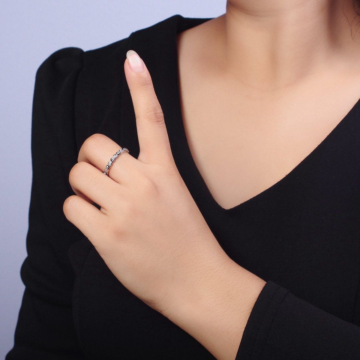 Red, Multicolor, Black, Green, Pink Clear CZ Enamel Evil Eye Adjustable Ring in Gold & Silver | Y-570 ~ Y-572,Y-595 ~ Y-599 - DLUXCA