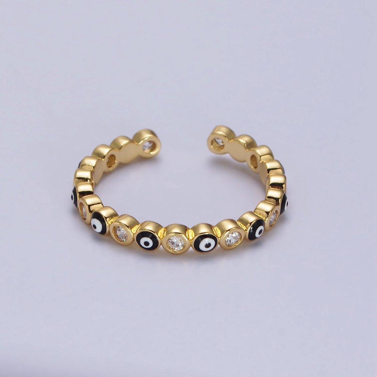 Red, Multicolor, Black, Green, Pink Clear CZ Enamel Evil Eye Adjustable Ring in Gold & Silver | Y-570 ~ Y-572,Y-595 ~ Y-599 - DLUXCA