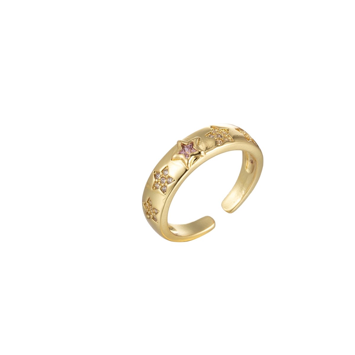 Red, Pink Star CZ Gold Dome Ring Stacking Jewelry | Round Star Celestial Ring Open Adjustable Ring O-906 O-907 - DLUXCA