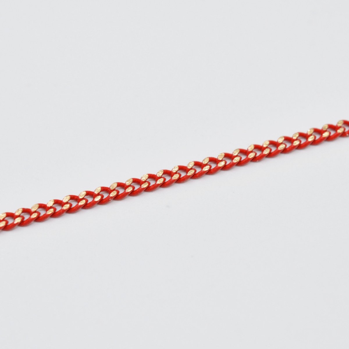 Red Shimmer Curb Chain On Brass 1.8mm width Gold Red Enamel Unfinished chain for Bracelet Necklace Component Chain | ROLL-440 Clearance Pricing - DLUXCA