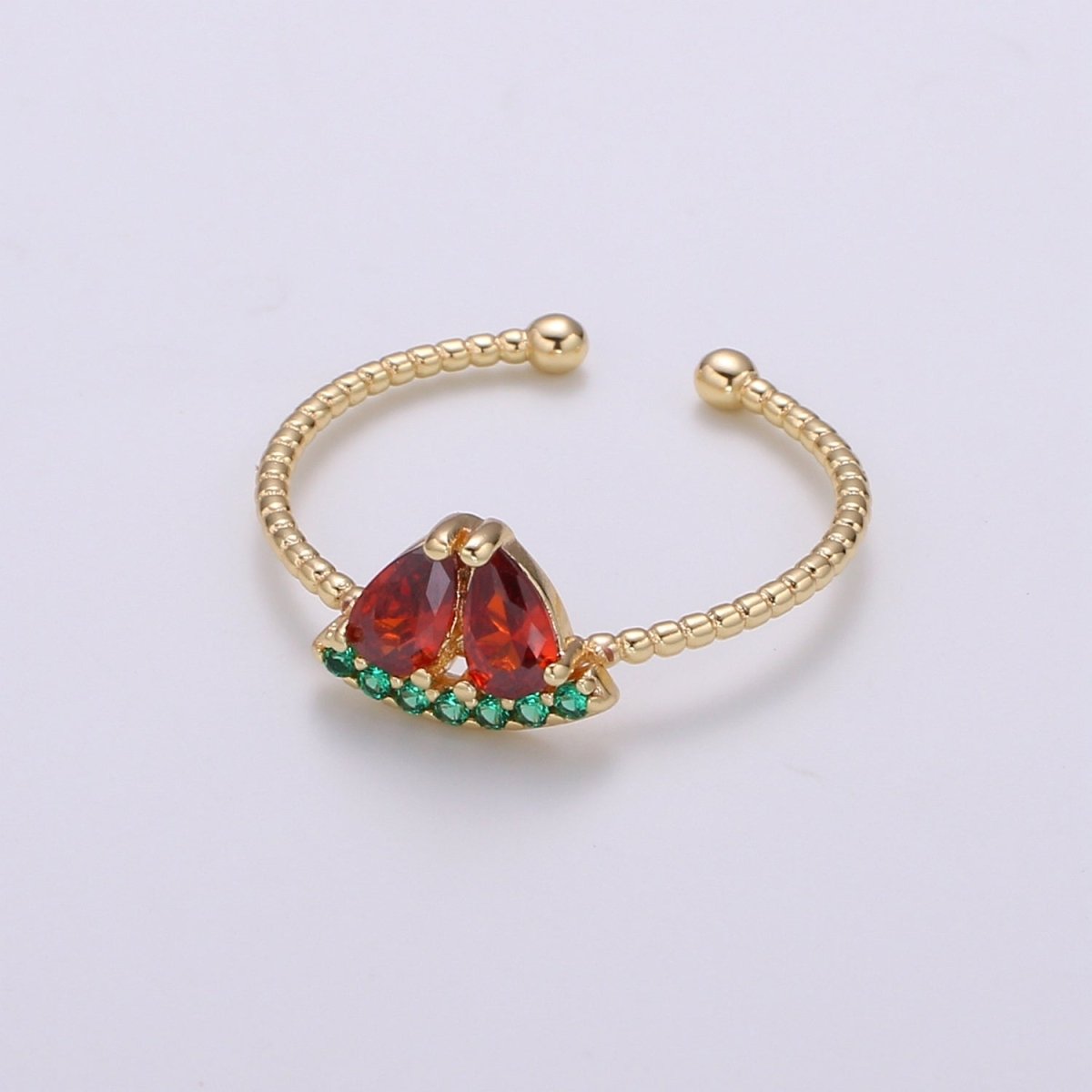Red Watermelon Gold Filled Adjustable Ring - R493 - DLUXCA