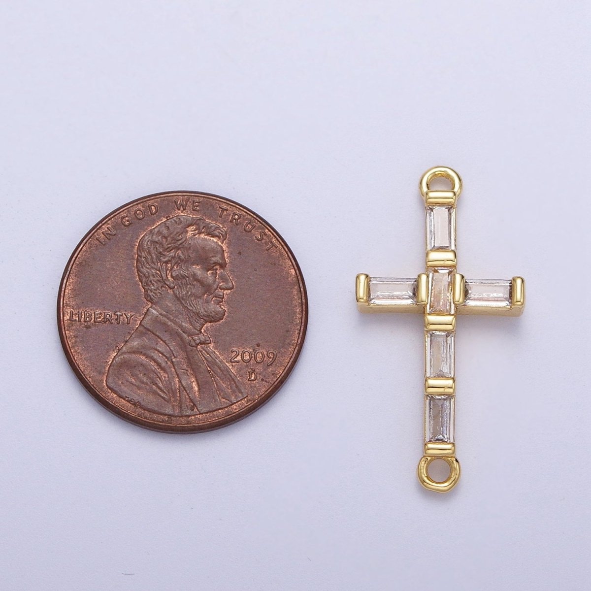 Religious Cross Baguette Cubic Zirconia Gold Link Connector Rosary Jewelry Making Supply | F-145 - DLUXCA