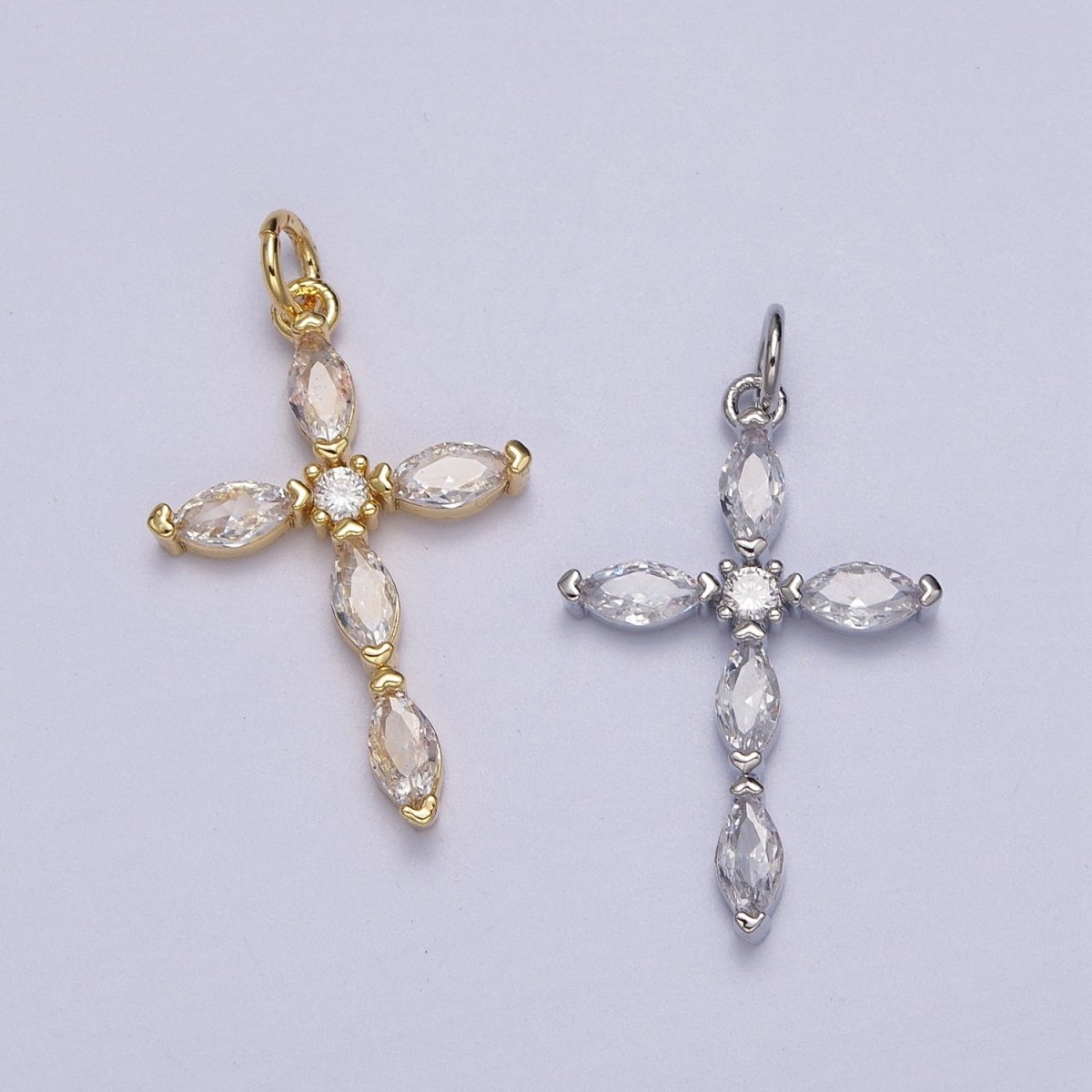 Religious Cross Clear Marquise CZ Pendant in Gold & Silver | AC-012 AC-013 - DLUXCA
