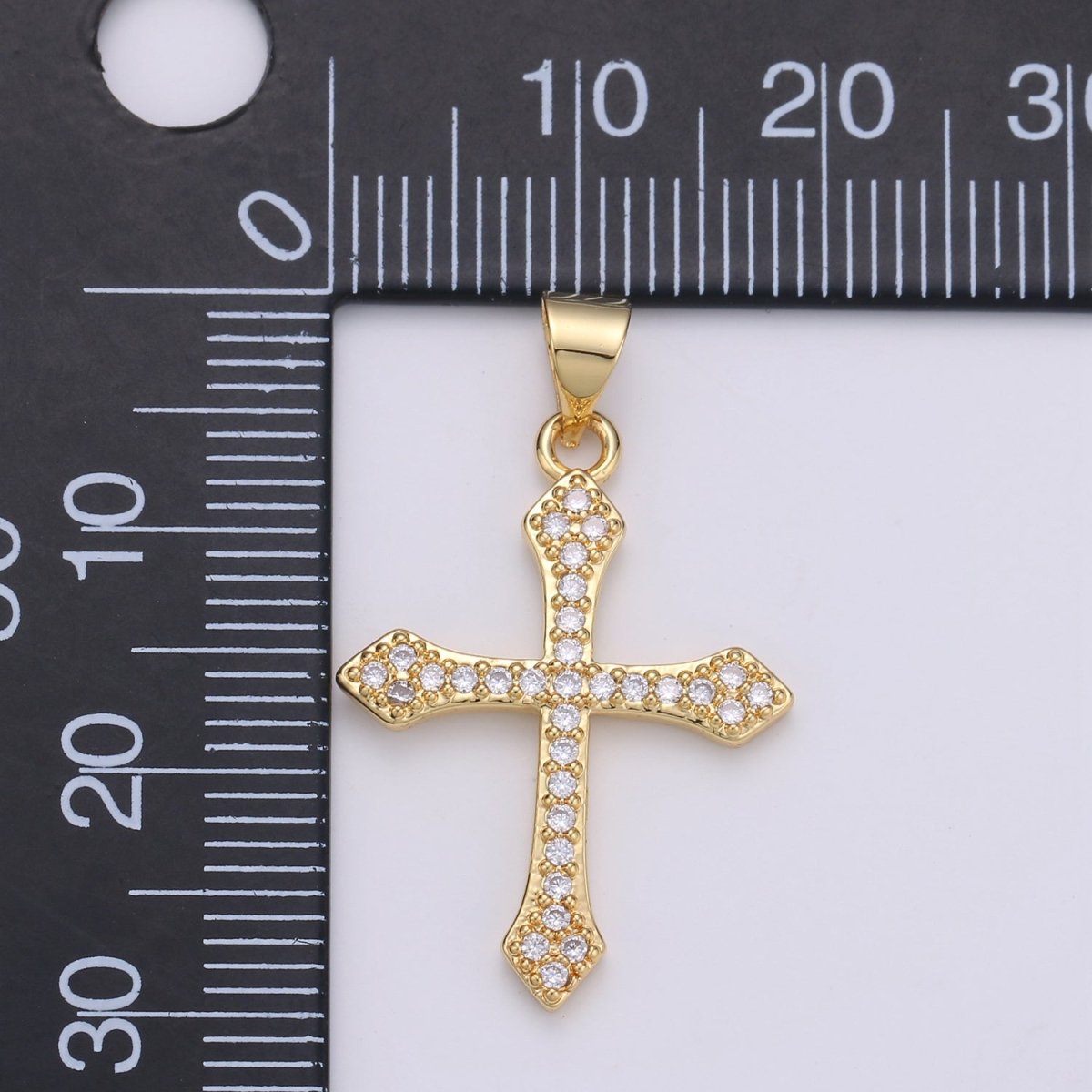 Rhodium Plated, 14K Gold Filled Cubic Zirconia Pave Cross Charm, Silver Cross Pendant CZ Micro Pave Cross, Ornate Cross Pendant, CZ Cross Layer Necklace, Elegance Cross, Cubic Zirconia Necklace Pendant Charm Bails Findings for Jewelry Making H-188 - DLUXCA