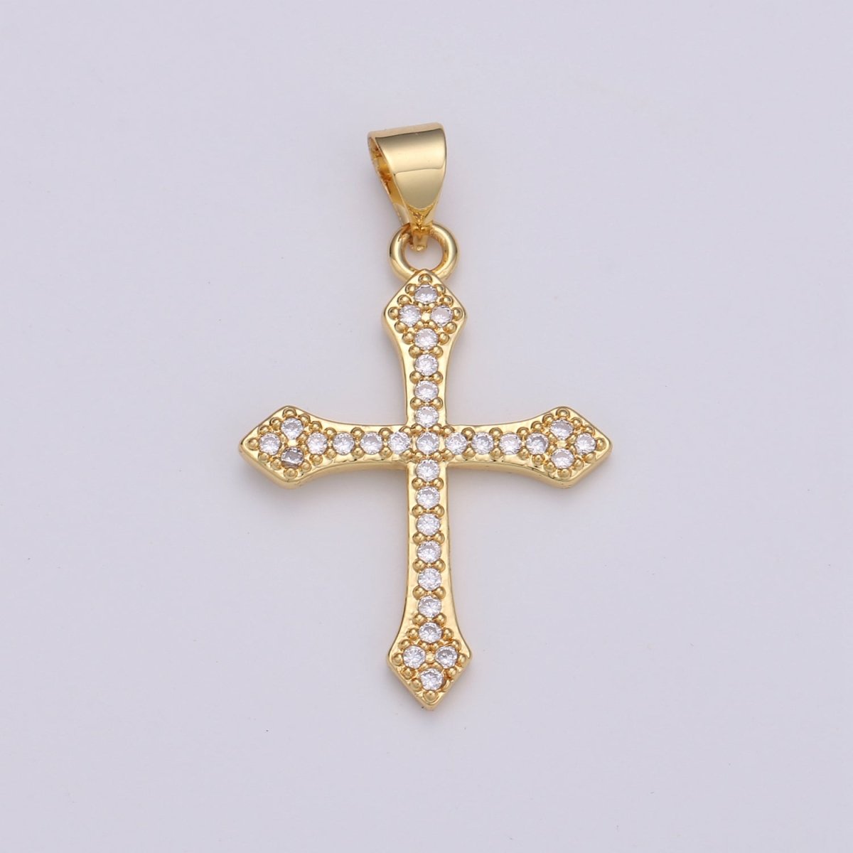 Rhodium Plated, 14K Gold Filled Cubic Zirconia Pave Cross Charm, Silver Cross Pendant CZ Micro Pave Cross, Ornate Cross Pendant, CZ Cross Layer Necklace, Elegance Cross, Cubic Zirconia Necklace Pendant Charm Bails Findings for Jewelry Making H-188 - DLUXCA