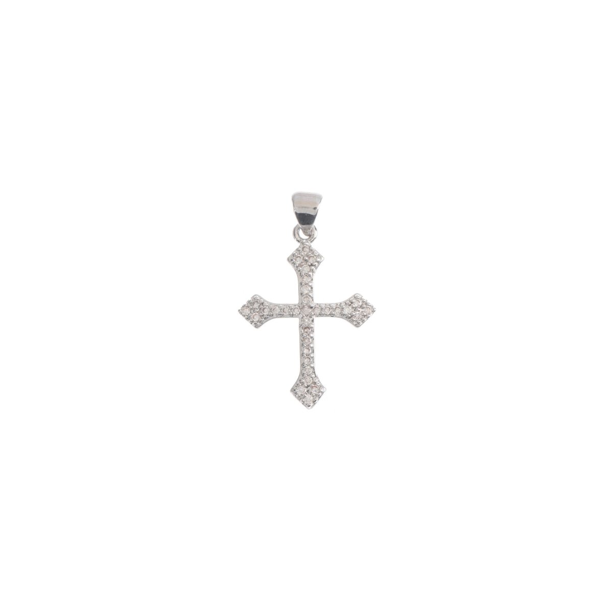 Rhodium Plated, 14K Gold Filled Cubic Zirconia Pave Cross Charm, Silver Cross Pendant CZ Micro Pave Cross, Ornate Cross Pendant, CZ Cross Layer Necklace, Elegance Cross, Cubic Zirconia Necklace Pendant Charm Bails Findings for Jewelry Making H-188 - DLUXCA