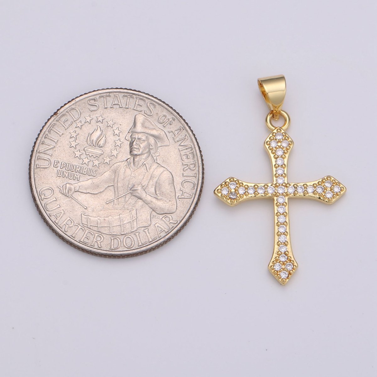 Rhodium Plated, 14K Gold Filled Cubic Zirconia Pave Cross Charm, Silver Cross Pendant CZ Micro Pave Cross, Ornate Cross Pendant, CZ Cross Layer Necklace, Elegance Cross, Cubic Zirconia Necklace Pendant Charm Bails Findings for Jewelry Making H-188 - DLUXCA