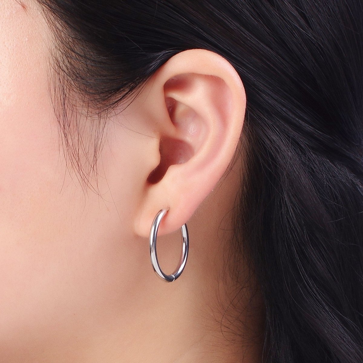 Rhodium Plated Endless Huggie Hoop Minimalist Hypoallergenic Earrings | AE-1035~AE-1039 P-035 P-112 Y-073 P-210 P-218 - DLUXCA