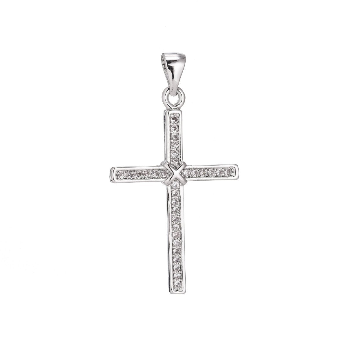 Rhodium White Gold Cross Pendant Cross Charm Necklace Pendant Micro Pave Cross Charm Findings for Jewelry Making, I-006 - DLUXCA