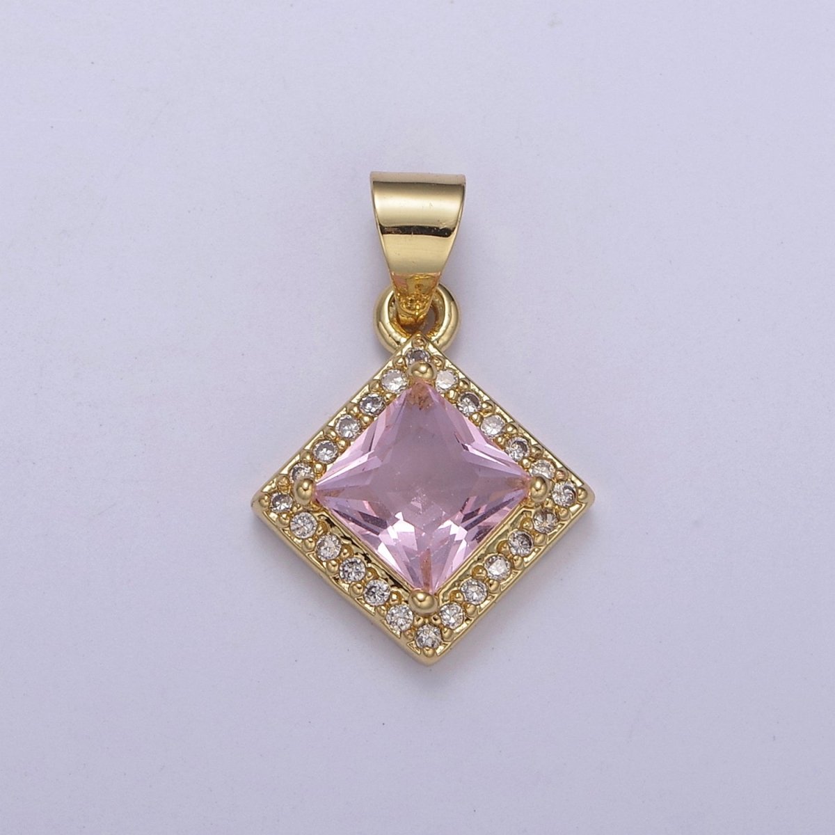 Rhombus Geometric Shape Zircon Connector Charm, Square Gemstone Pendant Charm Wholesale H-345 H-347 H-352 H-354 - DLUXCA