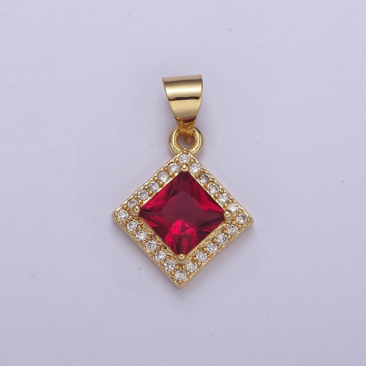 Rhombus Geometric Shape Zircon Connector Charm, Square Gemstone Pendant Charm Wholesale H-345 H-347 H-352 H-354 - DLUXCA