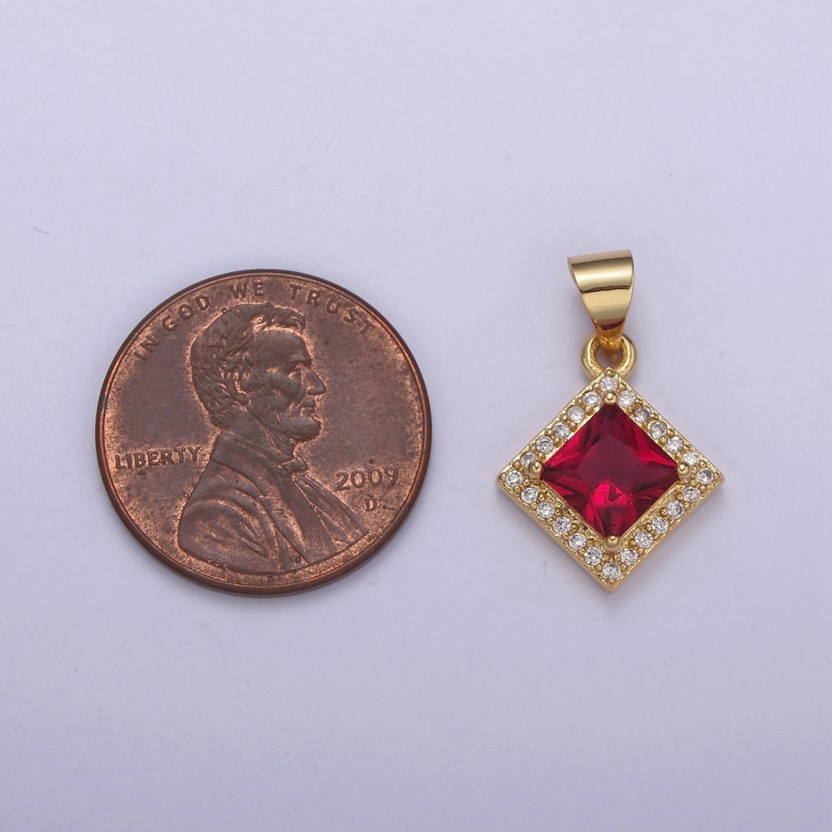 Rhombus Geometric Shape Zircon Connector Charm, Square Gemstone Pendant Charm Wholesale H-345 H-347 H-352 H-354 - DLUXCA