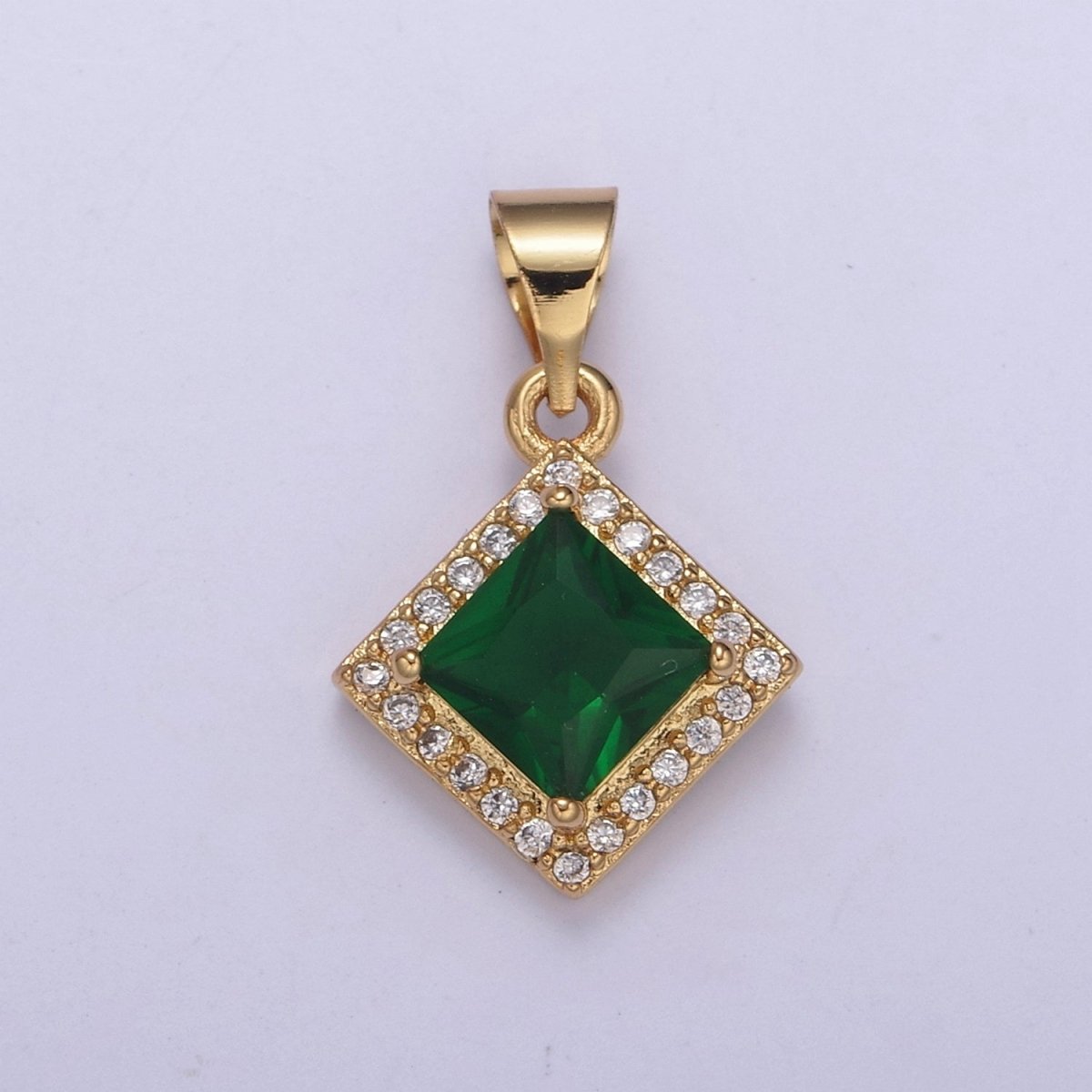 Rhombus Geometric Shape Zircon Connector Charm, Square Gemstone Pendant Charm Wholesale H-345 H-347 H-352 H-354 - DLUXCA