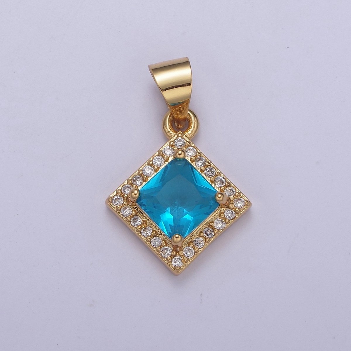Rhombus Geometric Shape Zircon Connector Charm, Square Gemstone Pendant Charm Wholesale H-345 H-347 H-352 H-354 - DLUXCA