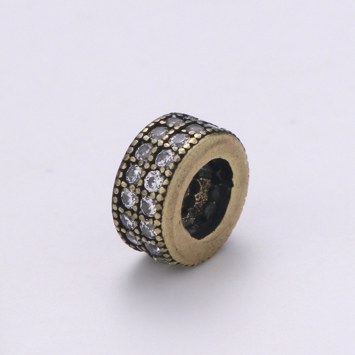 Rondelle Spacer Beads Antique Gold Silver Micro Pave Big Hole Spacer Beads, Sliding Beads Earring Necklace Bracelet, B-528 B-529 - DLUXCA