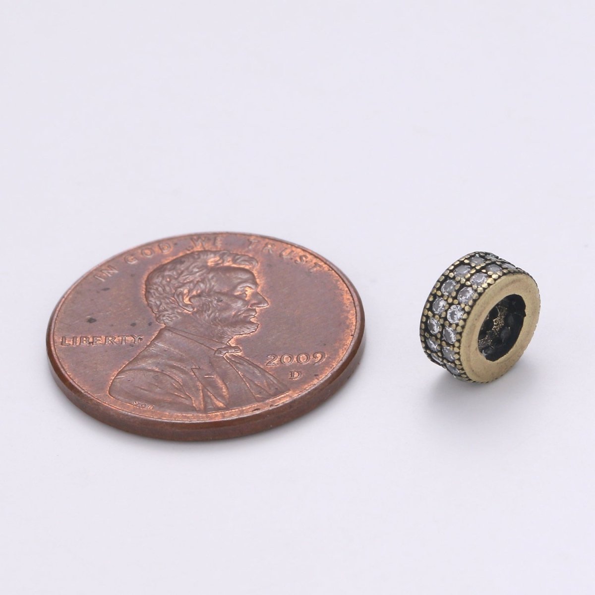 Rondelle Spacer Beads Antique Gold Silver Micro Pave Big Hole Spacer Beads, Sliding Beads Earring Necklace Bracelet, B-528 B-529 - DLUXCA