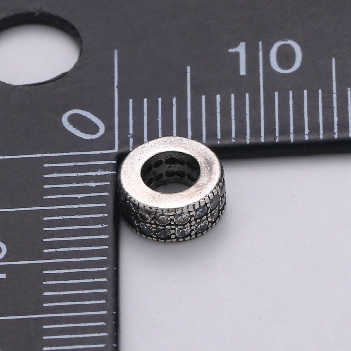 Rondelle Spacer Beads Antique Gold Silver Micro Pave Big Hole Spacer Beads, Sliding Beads Earring Necklace Bracelet, B-528 B-529 - DLUXCA