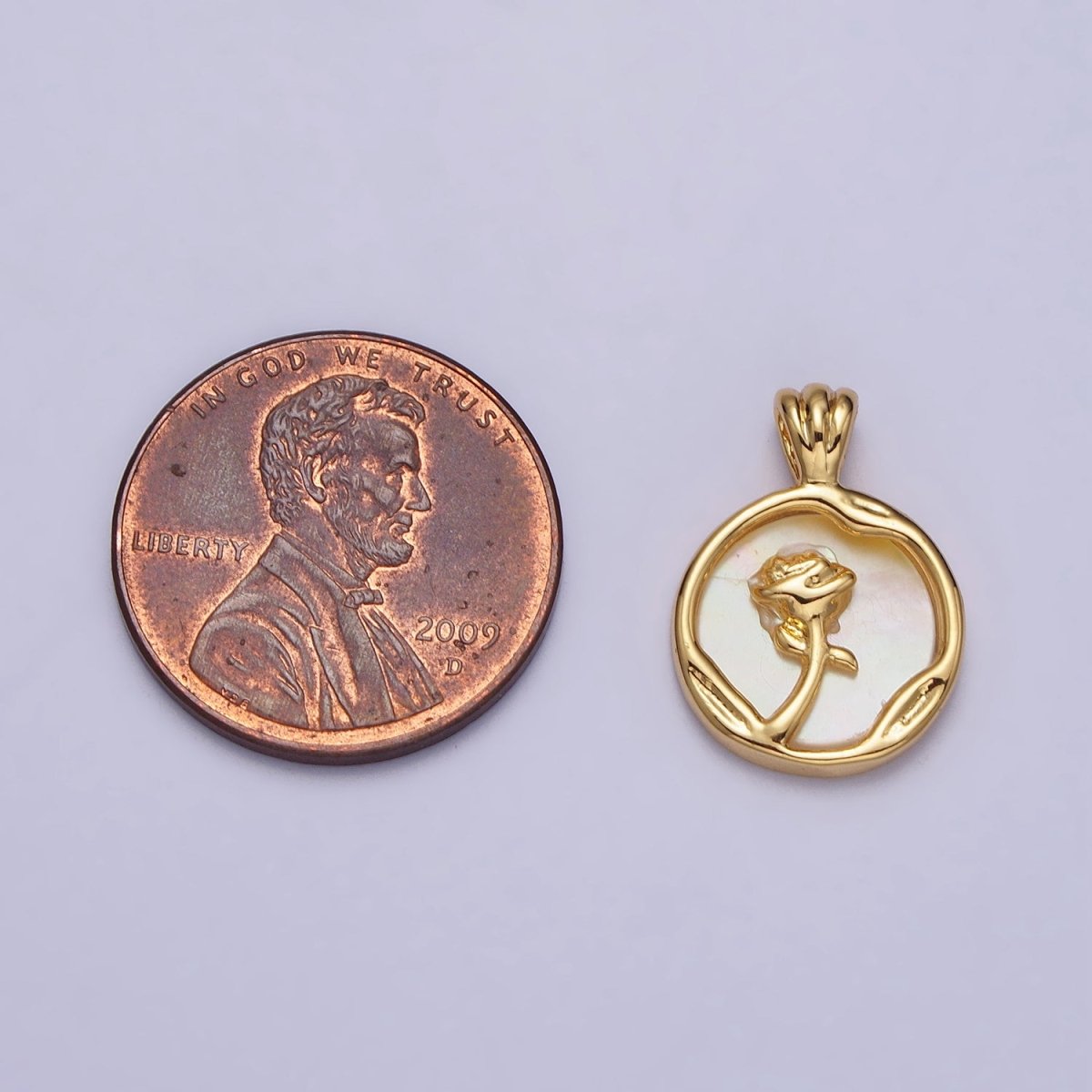 Rose Flower Shell Pearl Dented Round Pendant in Gold & Silver | AA095 AA096 - DLUXCA