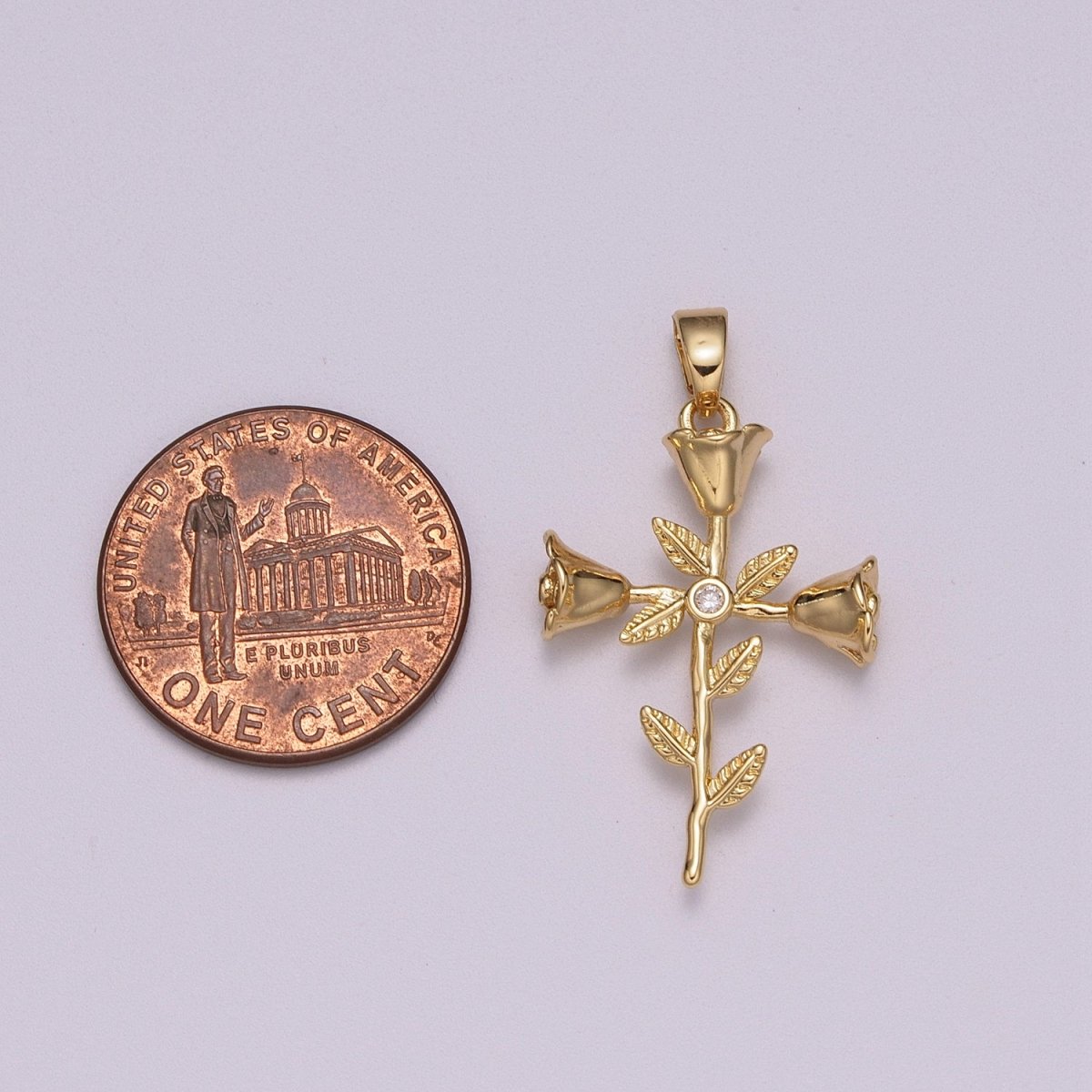 Rose Flowers and Leaves Crucifix Cross Charm 18K Gold Filled Pendant for Necklace Bracelet Earring N-1426 - DLUXCA
