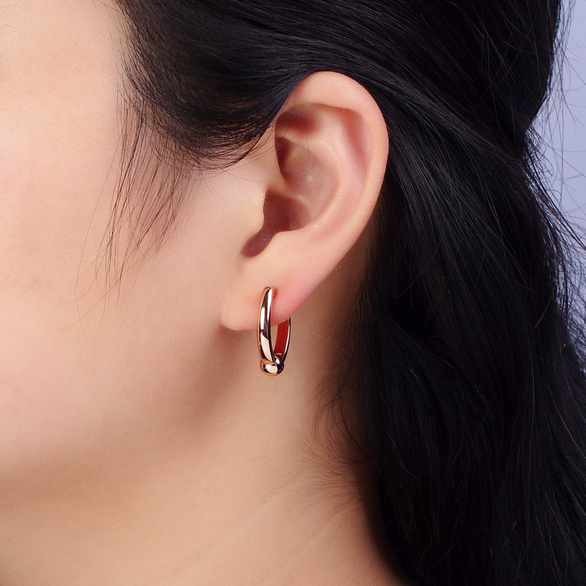 Rose Gold Filled Hoops Earring Minimalist Earring with Small Beads Ball AB1070 - DLUXCA