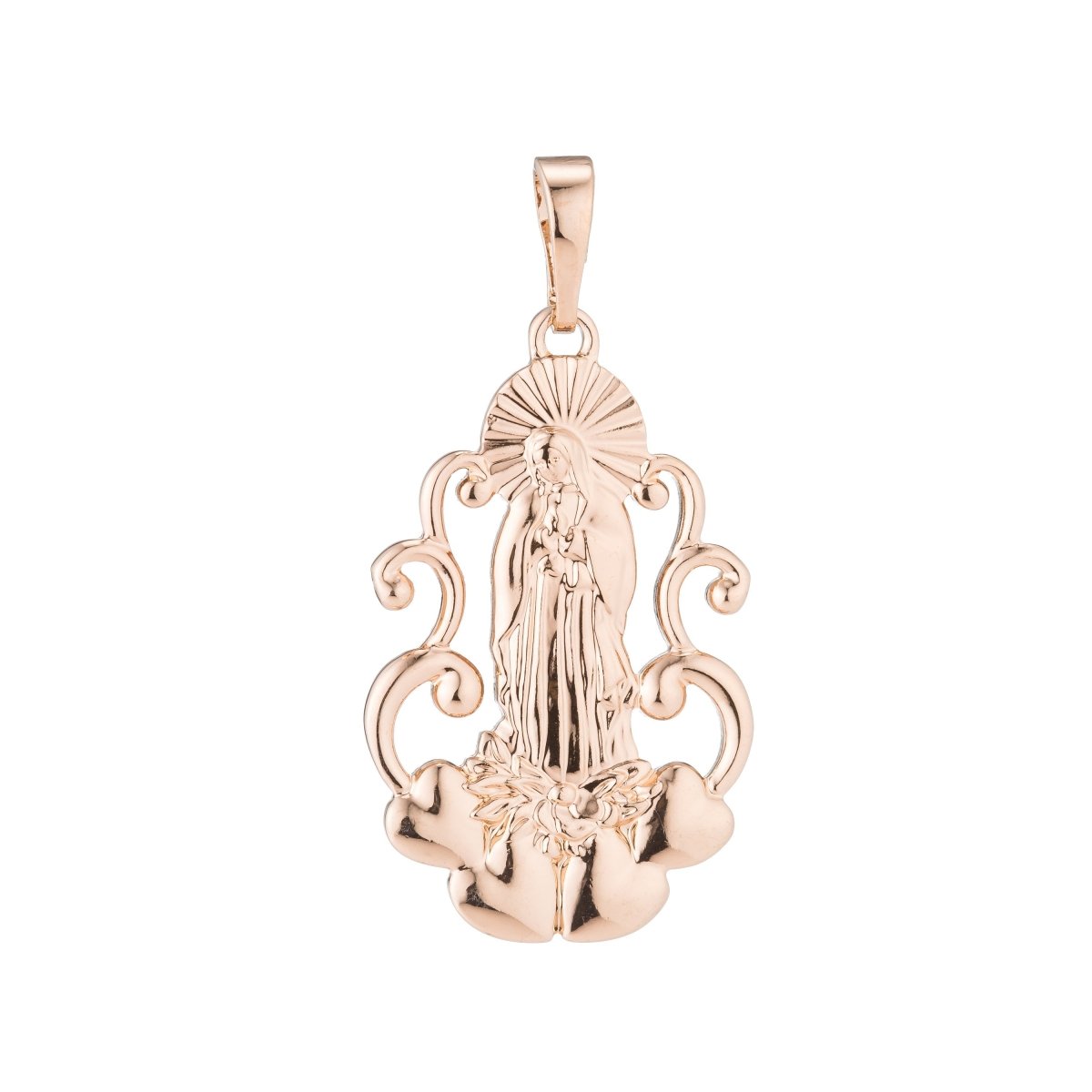 Rose Gold, Heart, Love, Holy Mother Mary, Virgin, Saint, Catholic, Prayer, Necklace Pendant Charm Bead Bails Findings for Jewelry Making H-510 - DLUXCA