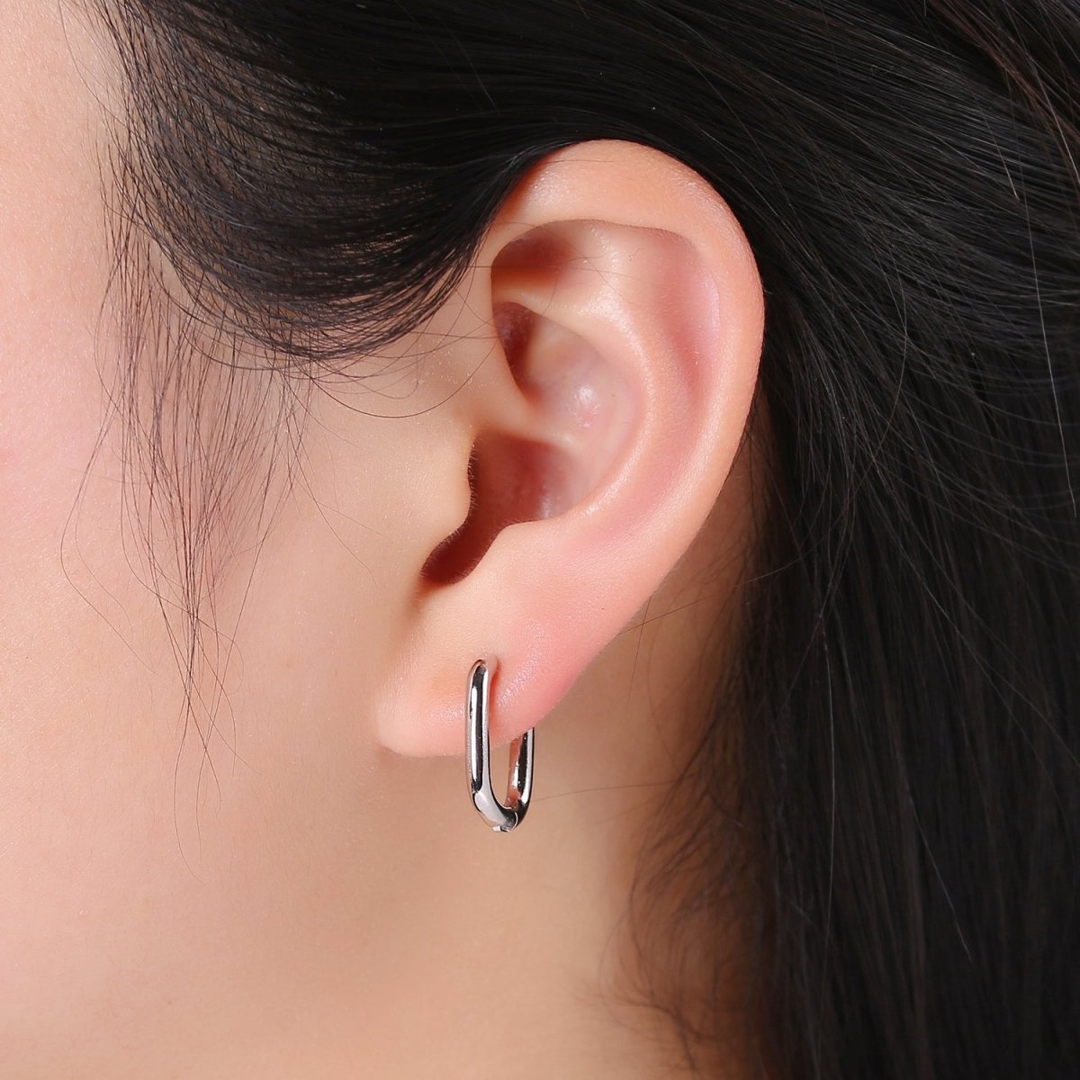 Rose Gold huggie Hoop Earrings - U-shaped hoops - Silver hinged snap closure Black Hoop Q-442 - Q-444 - DLUXCA