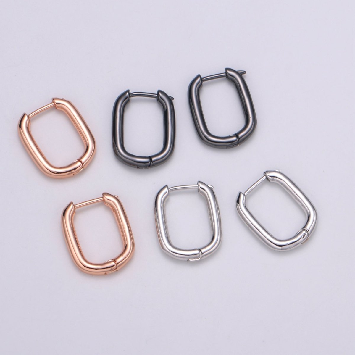 Rose Gold huggie Hoop Earrings - U-shaped hoops - Silver hinged snap closure Black Hoop Q-442 - Q-444 - DLUXCA