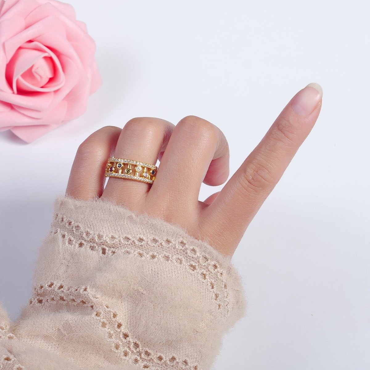 Round Bezel Cut Ring Colorful CZ Ring Stackable Gold Filled Ring O-2127 - DLUXCA