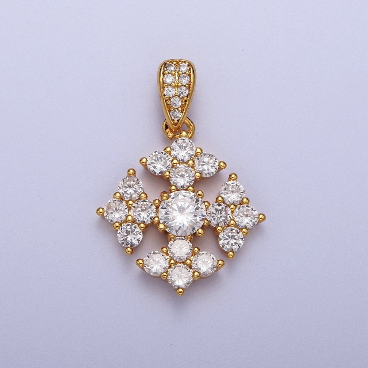 Round Clear Cubic Zirconia Religious Cross Micro Paved Pendant For Jewelry Making | X-679 - DLUXCA