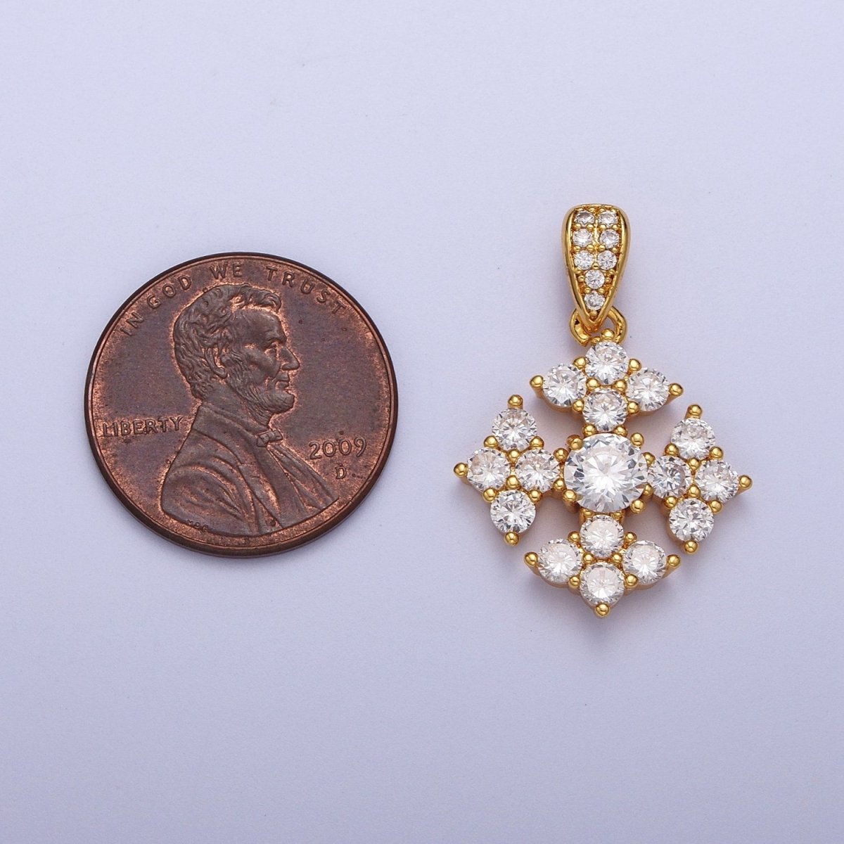 Round Clear Cubic Zirconia Religious Cross Micro Paved Pendant For Jewelry Making | X-679 - DLUXCA