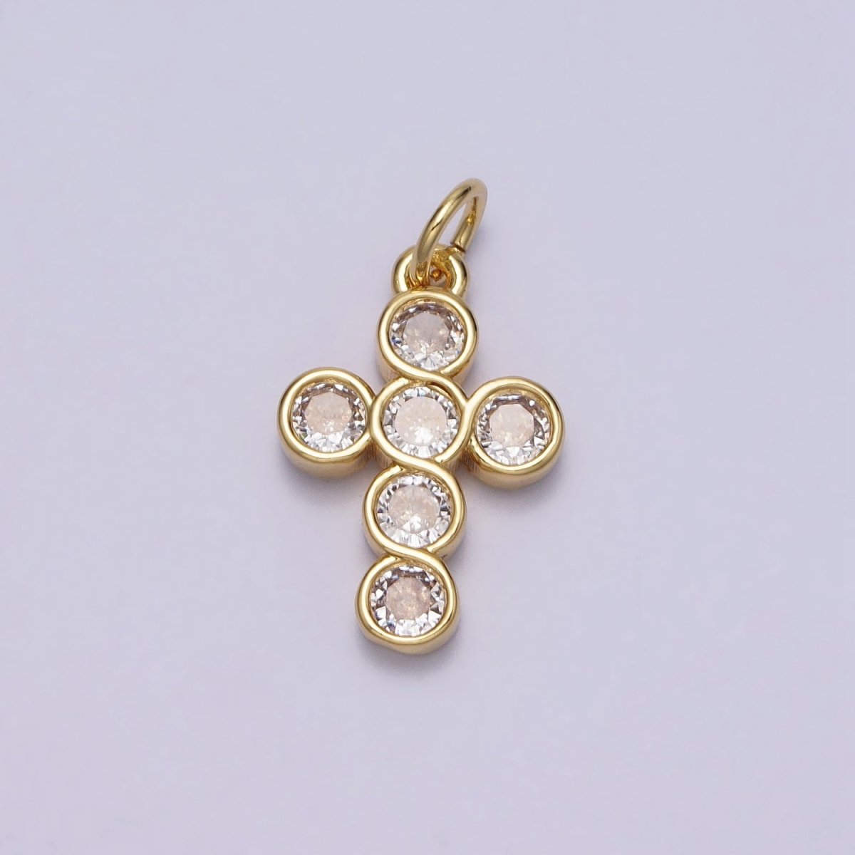 Round Clear CZ Bezant Cross Gold Religious Christian Gold Charm | AC240 - DLUXCA