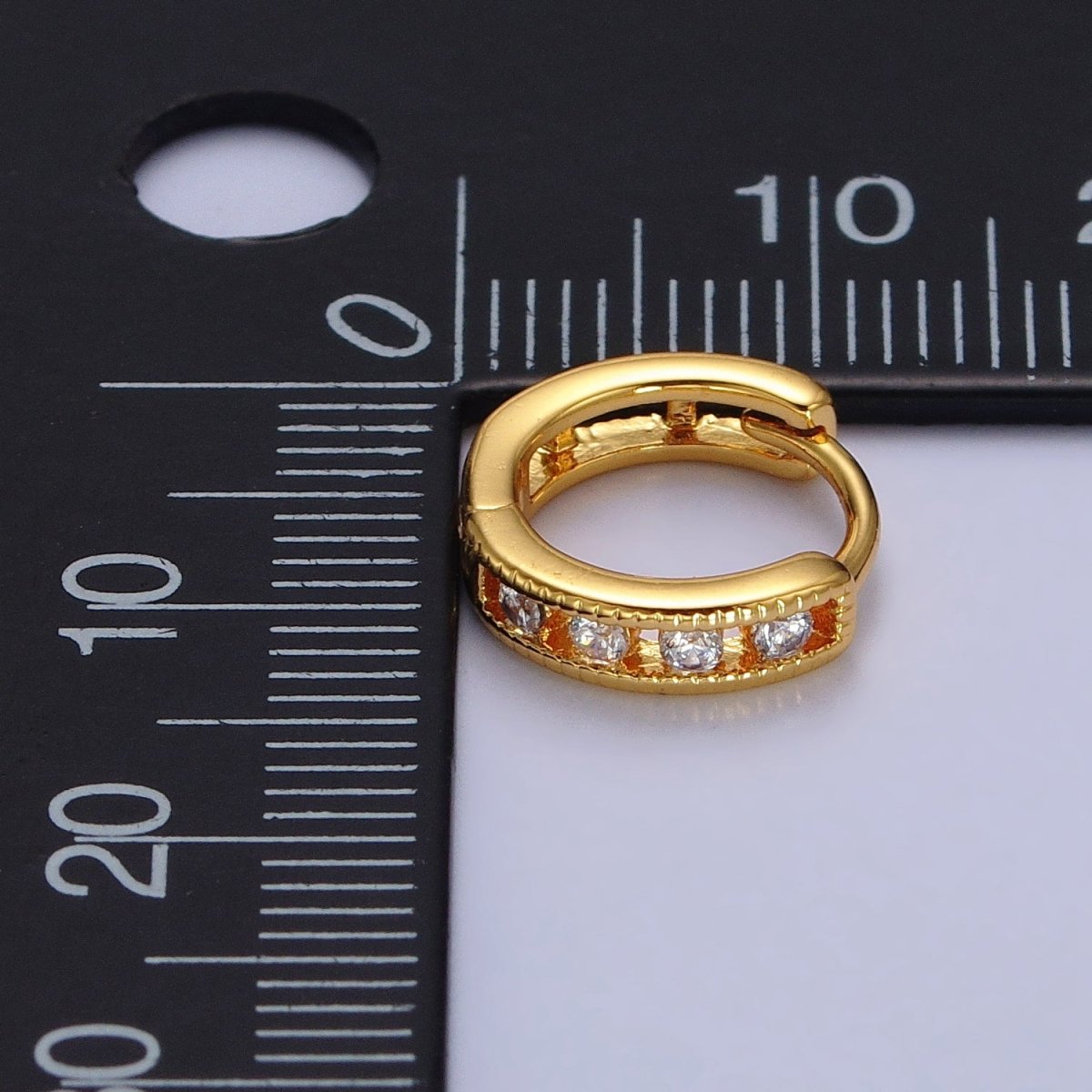 Round Clear CZ Gold, Silver Lined 12mm Huggie Hoop Earrings | AB117 AB118 - DLUXCA