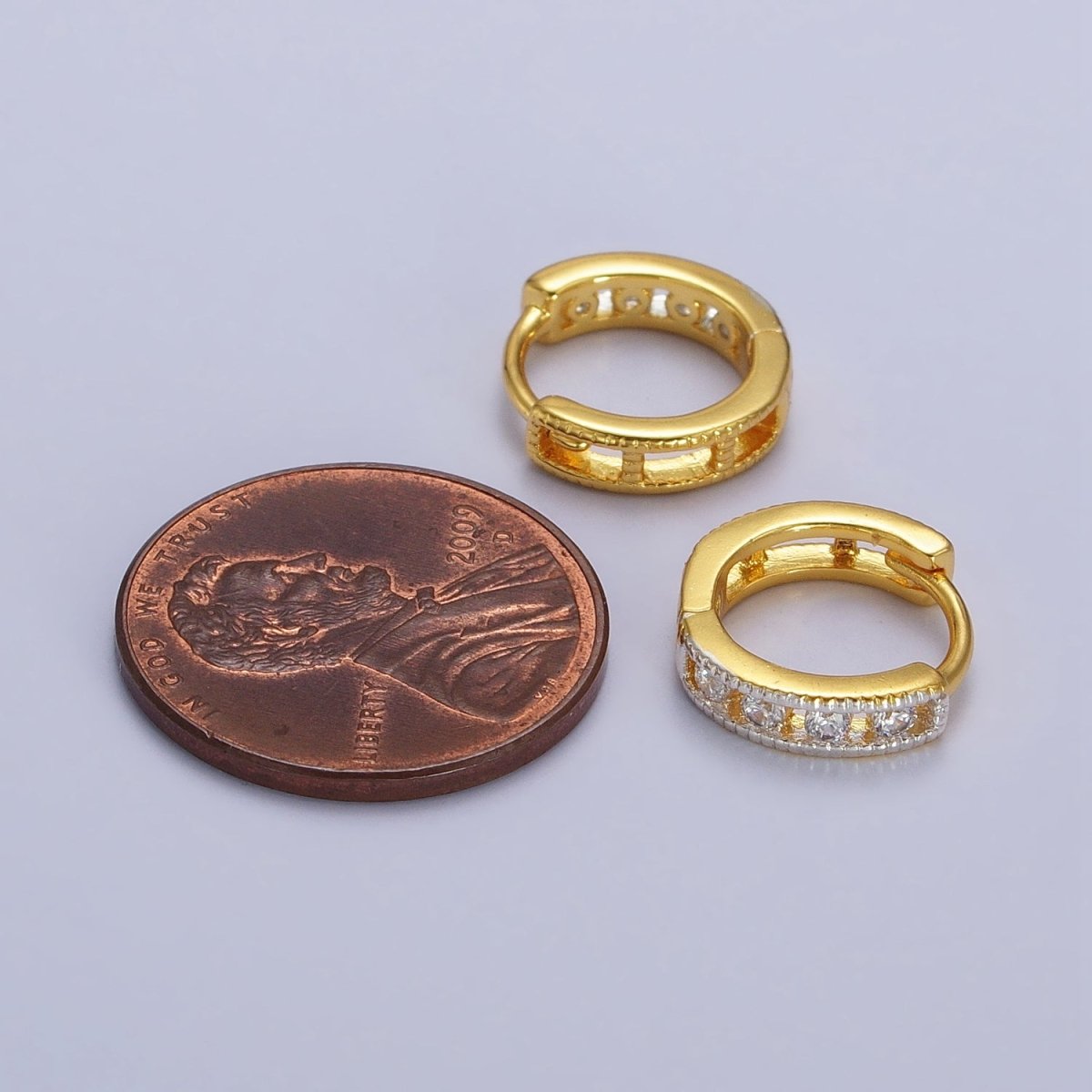 Round Clear CZ Gold, Silver Lined 12mm Huggie Hoop Earrings | AB117 AB118 - DLUXCA