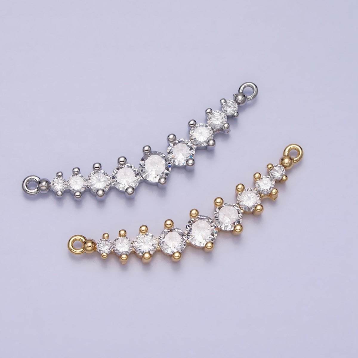 Round Clear CZ V-Lined Connector Link in Gold & Silver | AA962 AA963 - DLUXCA