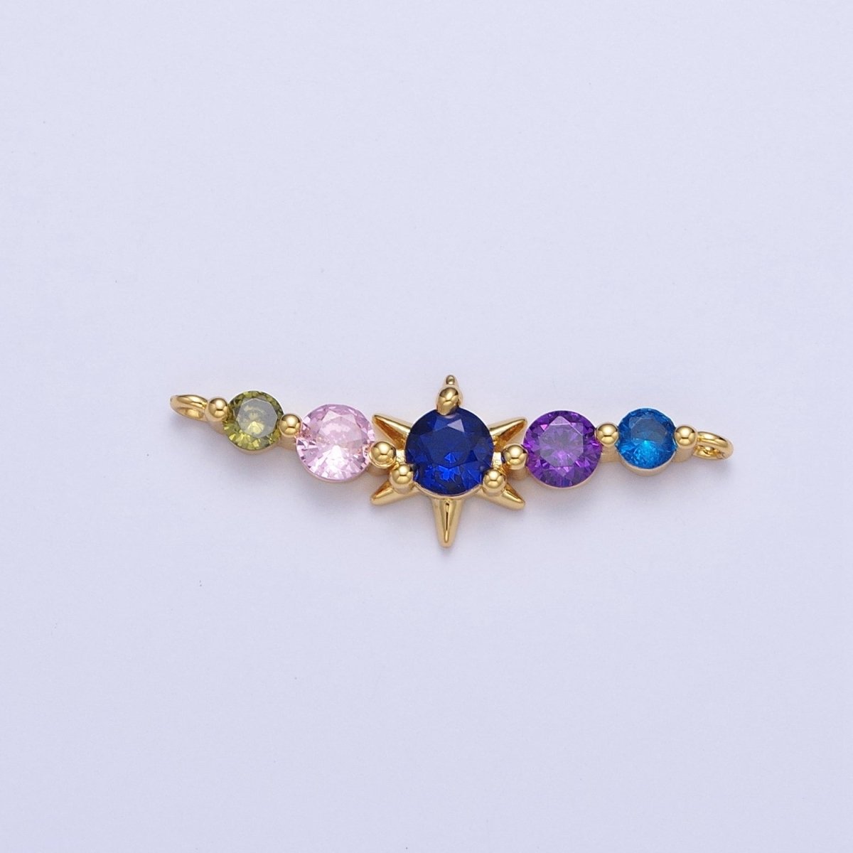 Round Colorful Cubic Zirconia Celestial North Star Link Connector For Jewelry Making | G-556 - DLUXCA