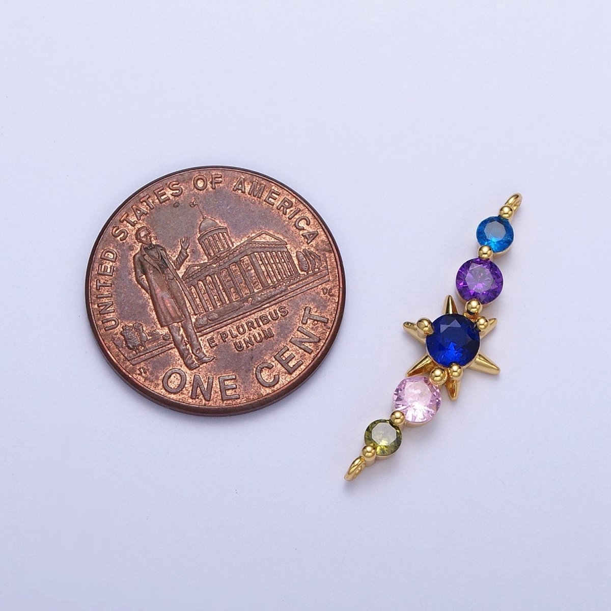 Round Colorful Cubic Zirconia Celestial North Star Link Connector For Jewelry Making | G-556 - DLUXCA