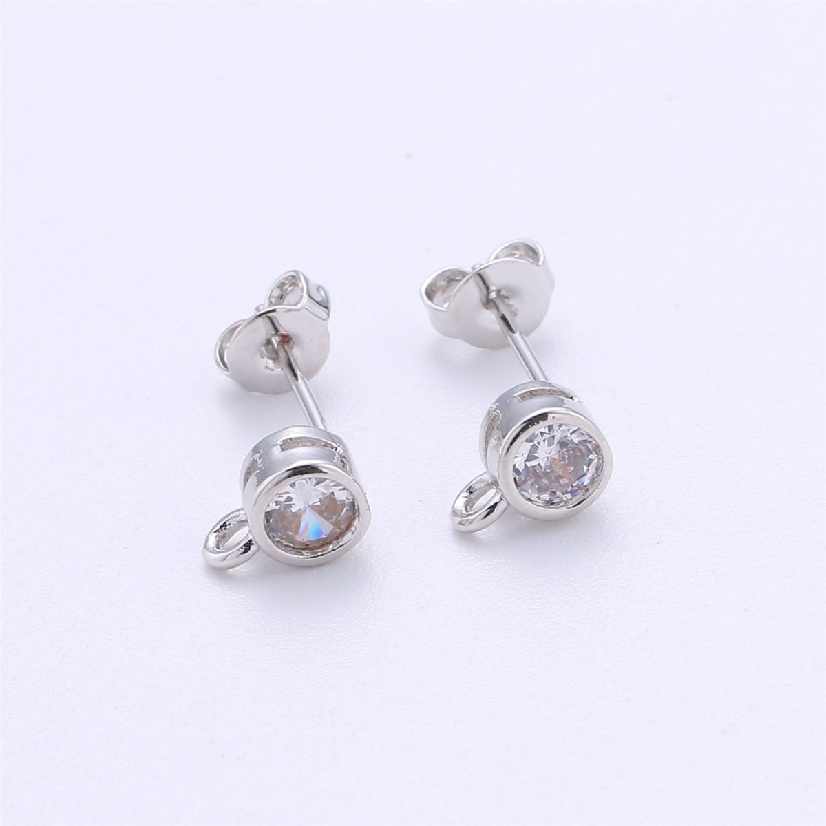 Round Cubic / 14K Gold Filled Earring with CZ Stud Earring 4mm Diameter with open link for charm K-323 K-324 - DLUXCA