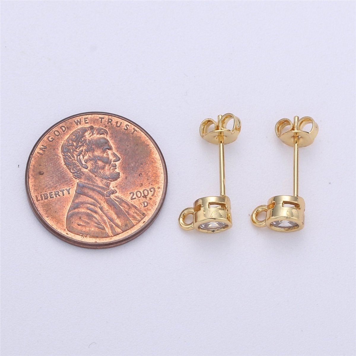 Round Cubic / 14K Gold Filled Earring with CZ Stud Earring 4mm Diameter with open link for charm K-323 K-324 - DLUXCA