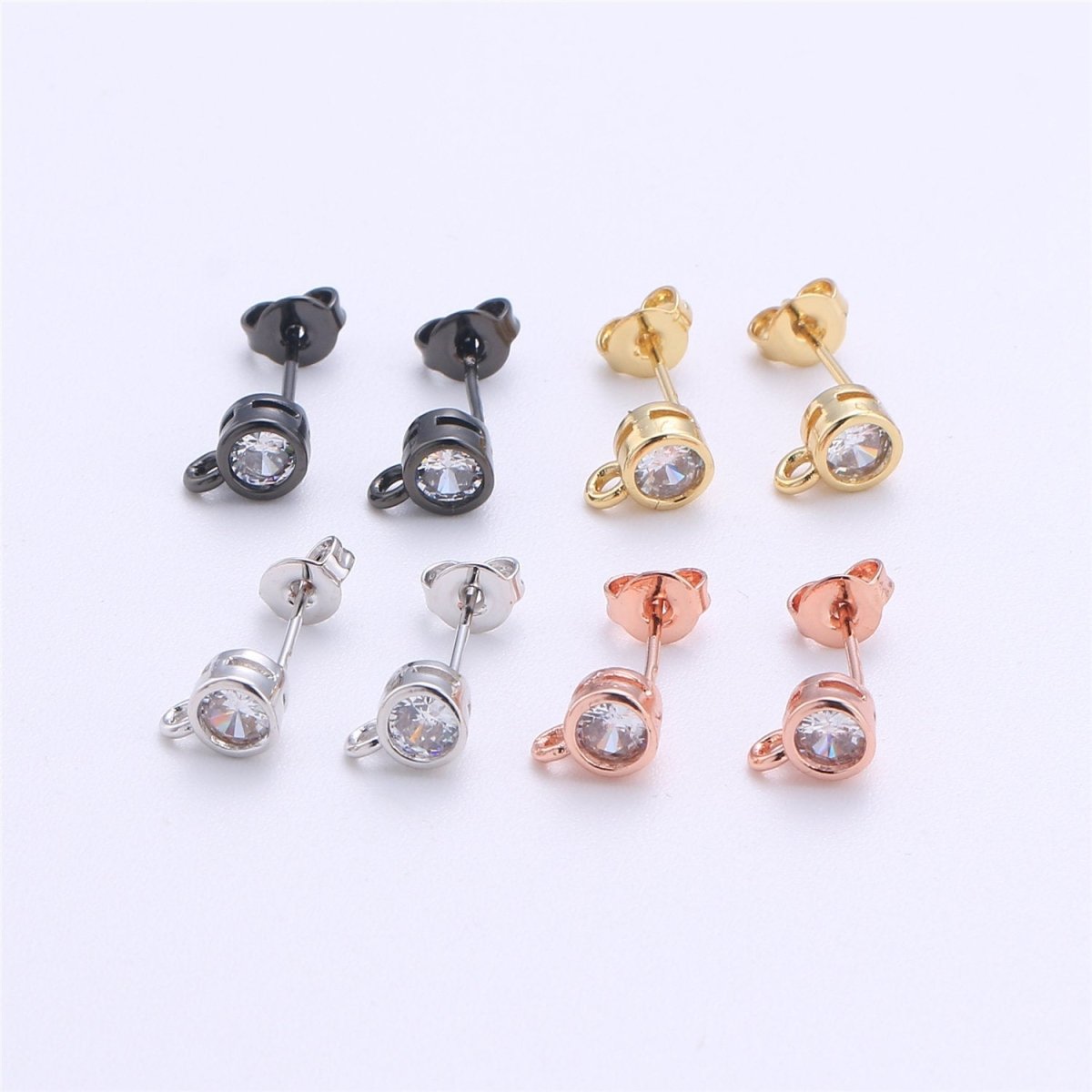 Round Cubic / 14K Gold Filled Earring with CZ Stud Earring 4mm Diameter with open link for charm K-323 K-324 - DLUXCA