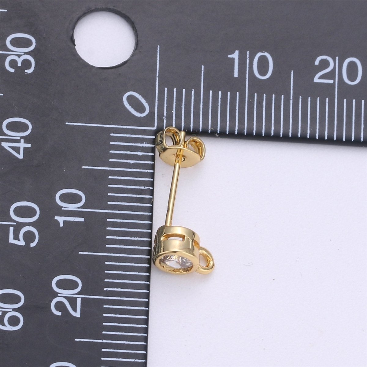 Round Cubic / 14K Gold Filled Earring with CZ Stud Earring 4mm Diameter with open link for charm K-323 K-324 - DLUXCA