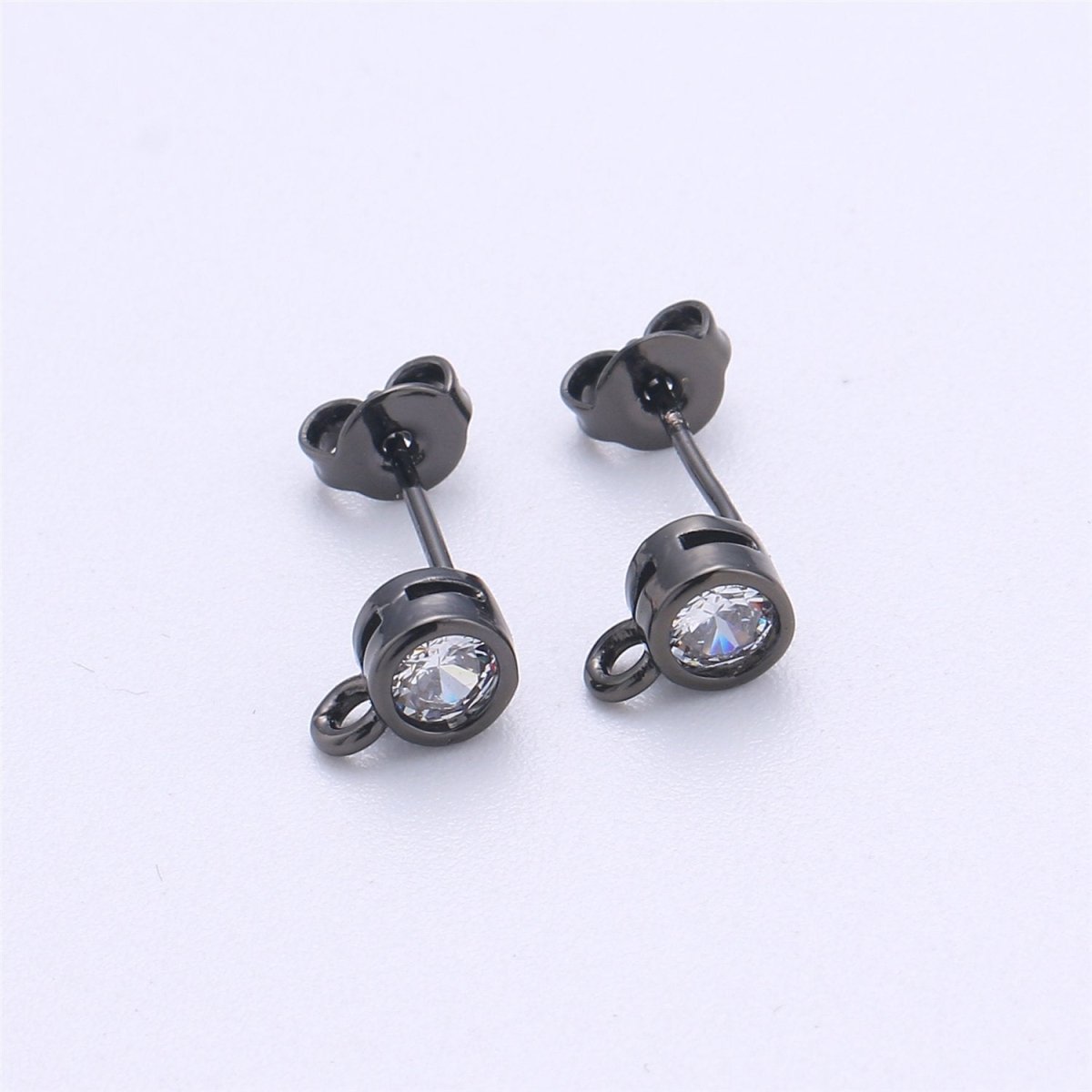 Round Cubic / 14K Gold Filled Earring with CZ Stud Earring 4mm Diameter with open link for charm K-323 K-324 - DLUXCA