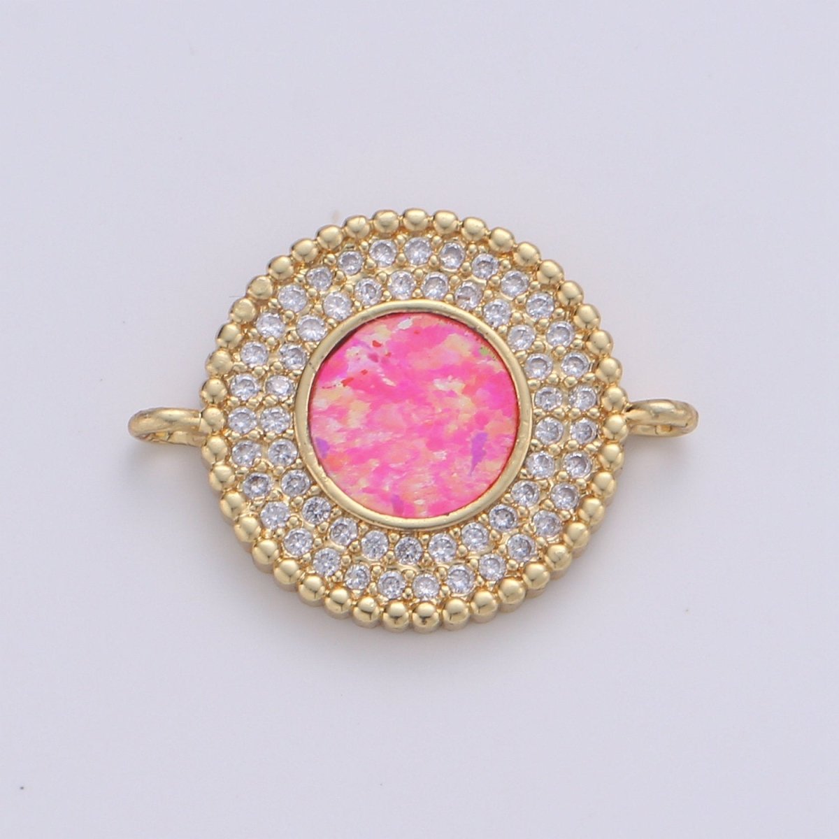 Round cubic with White Opal Charm, Circle Disc Charm Connector, Micro Pave Pink Opal pendant, Dainty Link Connector in 14k Gold Filled F-484 F-486 - DLUXCA
