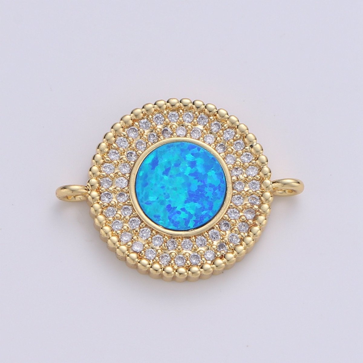 Round cubic with White Opal Charm, Circle Disc Charm Connector, Micro Pave Pink Opal pendant, Dainty Link Connector in 14k Gold Filled F-484 F-486 - DLUXCA